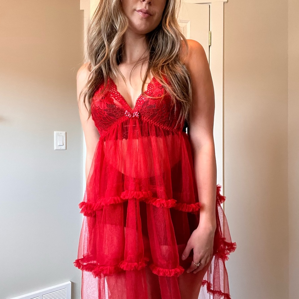 Sheer Red Ruffled Dress - Picture 5 of 10
